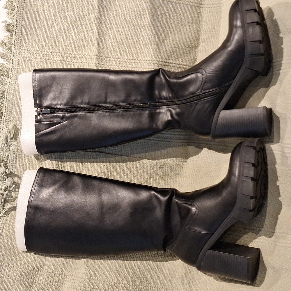 Nine West Kani clunky black stacked heeled knee boots 9M - Picture 4 of 10